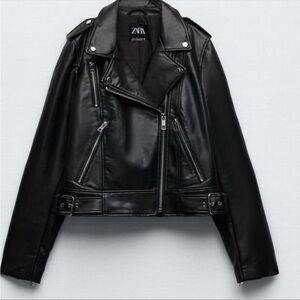 Zara Women's Sleek Black Leather Biker Jacket